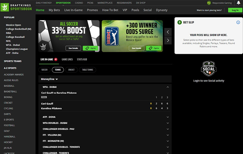 The DraftKings user interface.